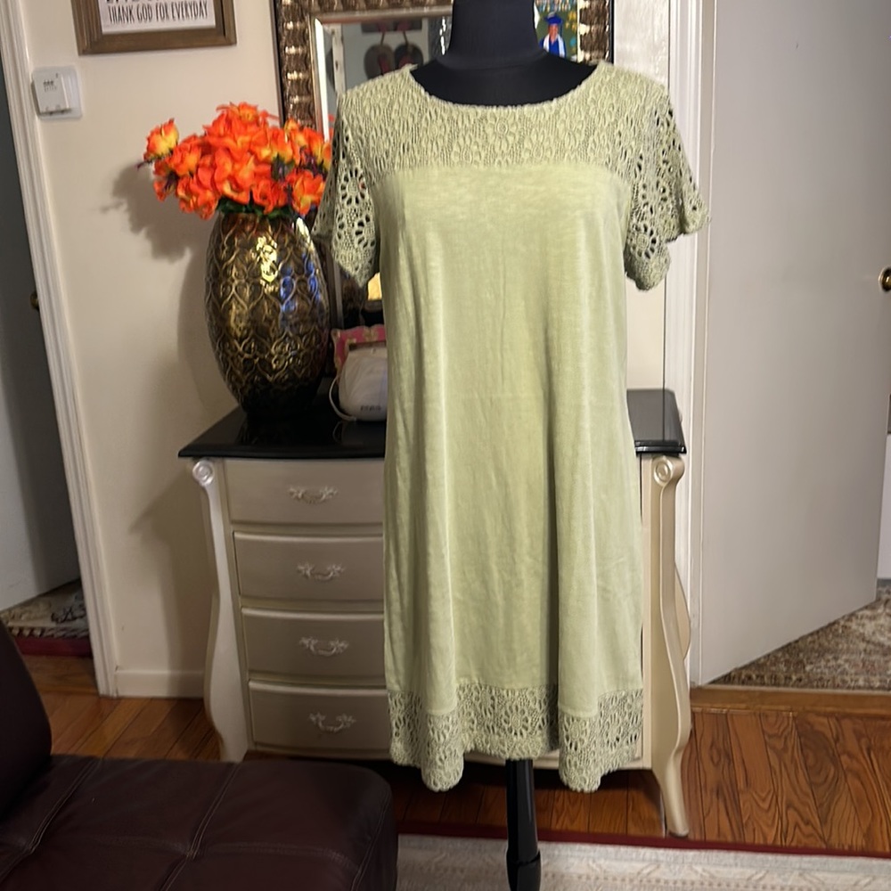 COLDWATER CREEK WOMENS RELAXING DRESS SIZE MP OLIVE GREEN COLOR